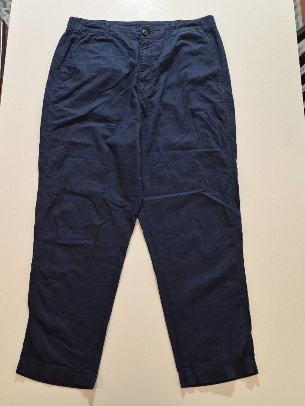 UNIQLO Womens XL Linen Cotton Tapered Pants Navy High Rise Ankle 456207